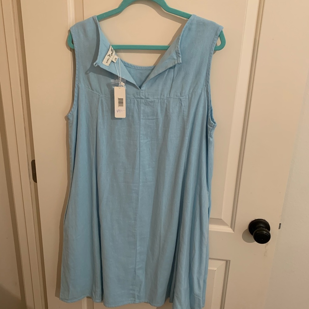 Linen Aqua swing dress - Picture 2 of 2